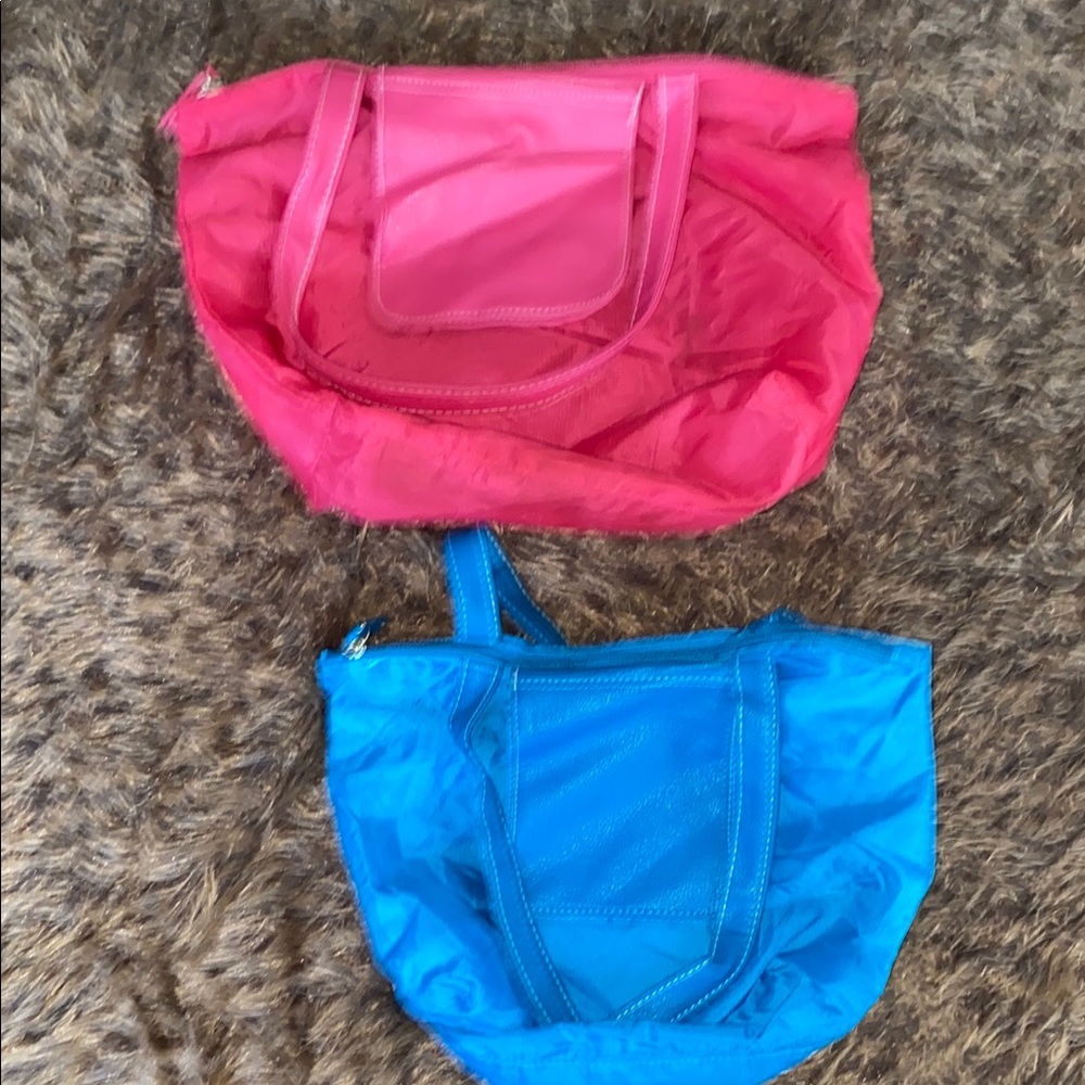Vintage Stylish Pink and Blue Women's Tote Bag Set fold up bags see photos